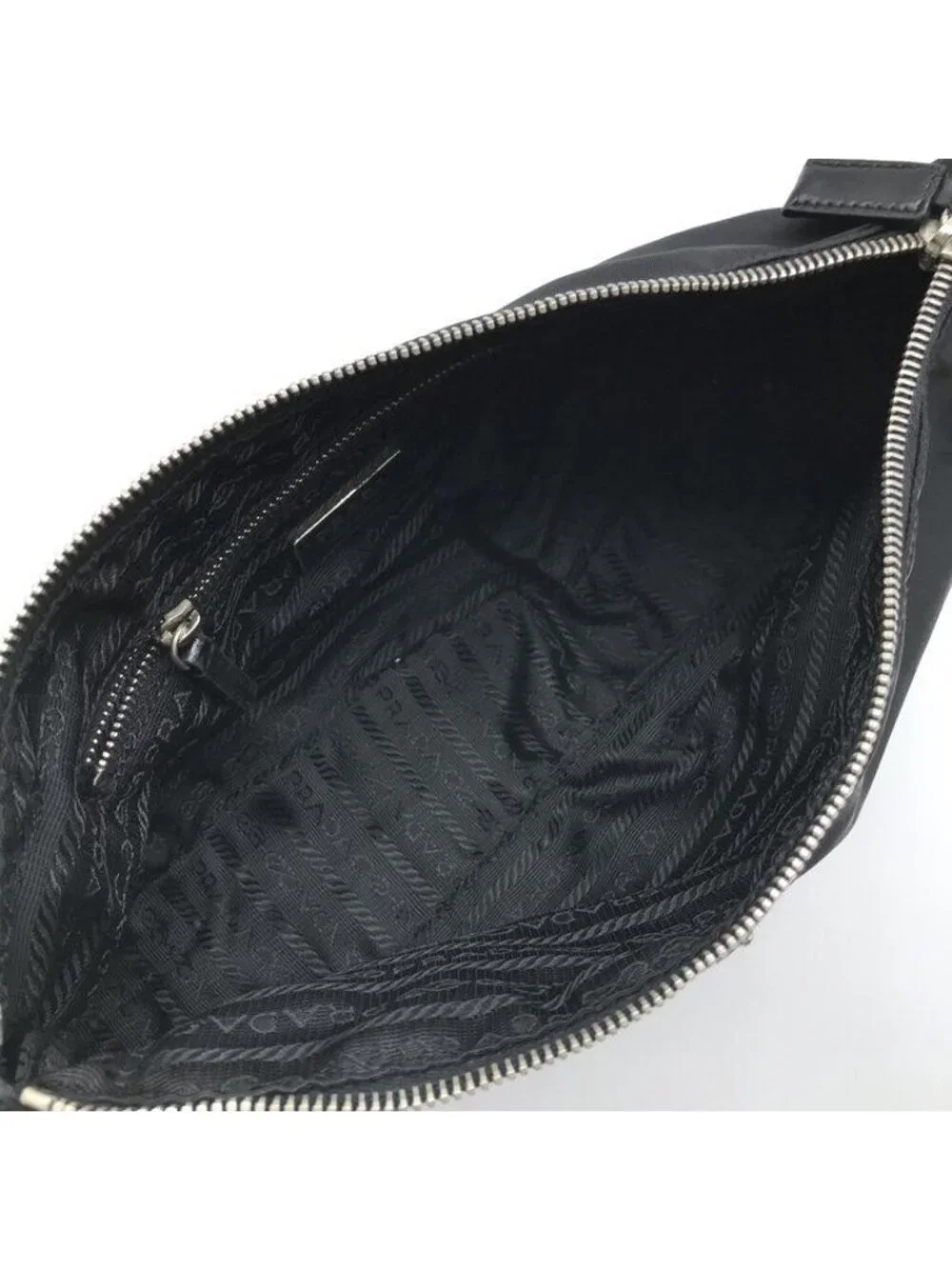 Prada Nylon Tessuto Leather Triangle Logo Shoulder Bag Black